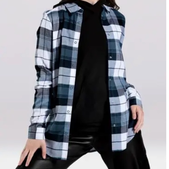 Weissman Tops - Weissman Plaid Button Snap Shirt - Blue/Black/White, 100% Rayon (Adult Small)